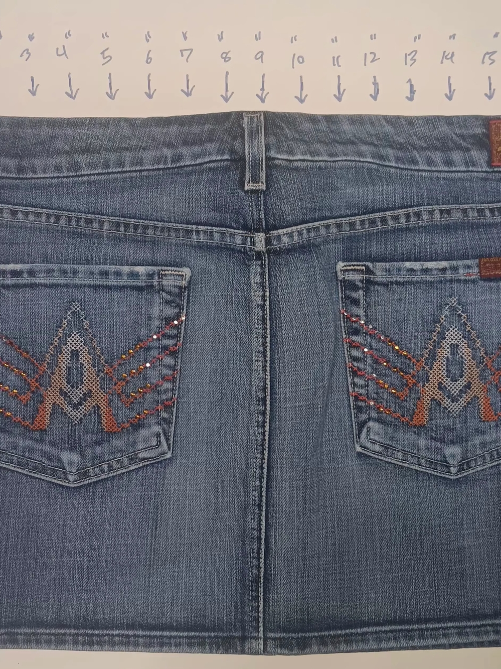 7 For All Mankind Blue Denim Jeans with Beaded Back Pocket Detail
